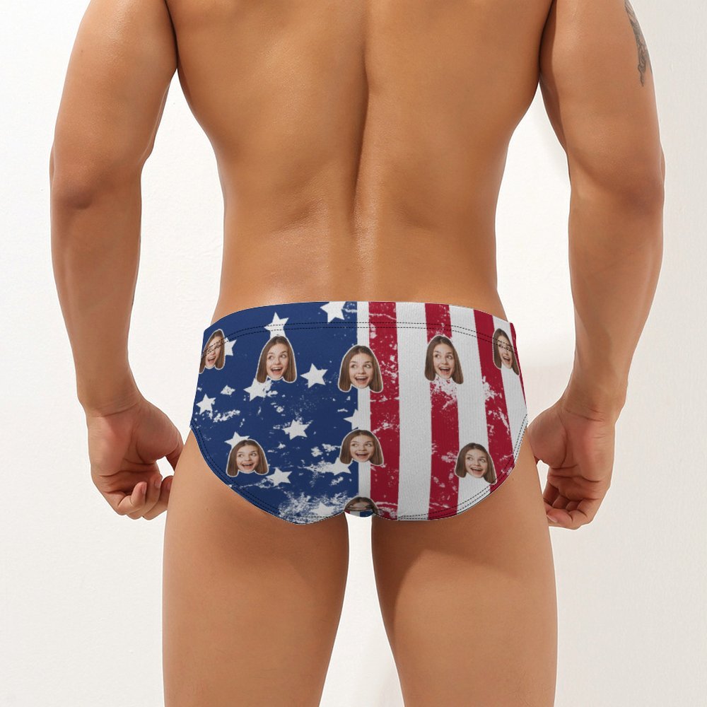 Custom Face Herren-badehose Personalisierte Dreiecks-badehose Mit Amerikanischem Flaggenmuster - MyFaceBoxerDE