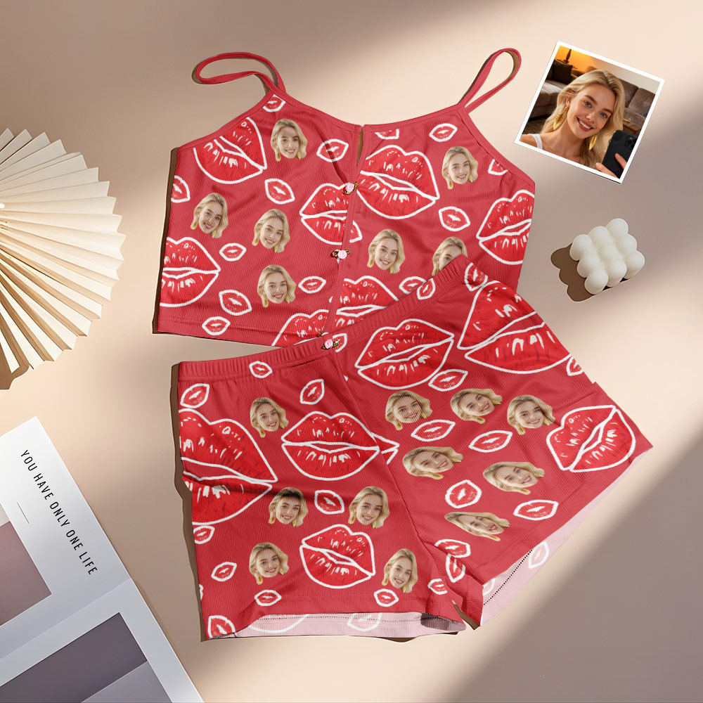 Valentinstags-geschenke, Individuelles Dessous-set Mit Gesichtsapplikationen, Gekerbtem Ausschnitt, Rote Lippen - MyFaceBoxerDE