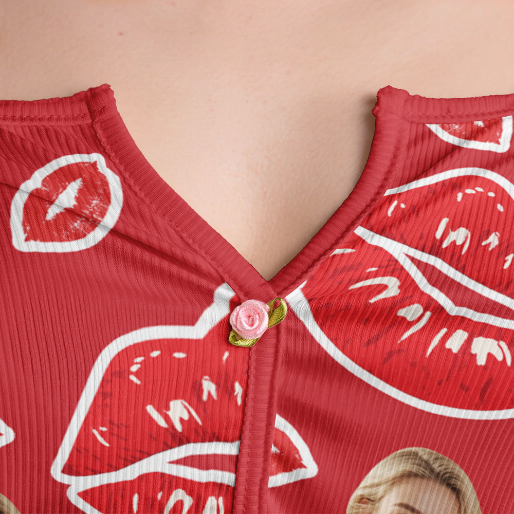 Valentinstags-geschenke, Individuelles Dessous-set Mit Gesichtsapplikationen, Gekerbtem Ausschnitt, Rote Lippen - MyFaceBoxerDE