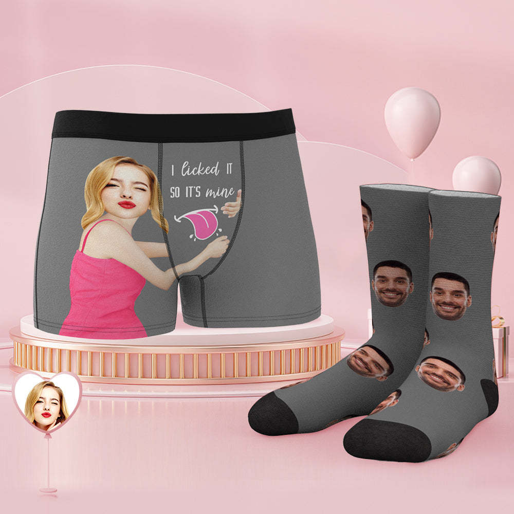 Custom Face Boxershorts Und Socken Set Ich Habe Es Geleckt, Also Gehört Es Mir - MyFaceBoxerDE