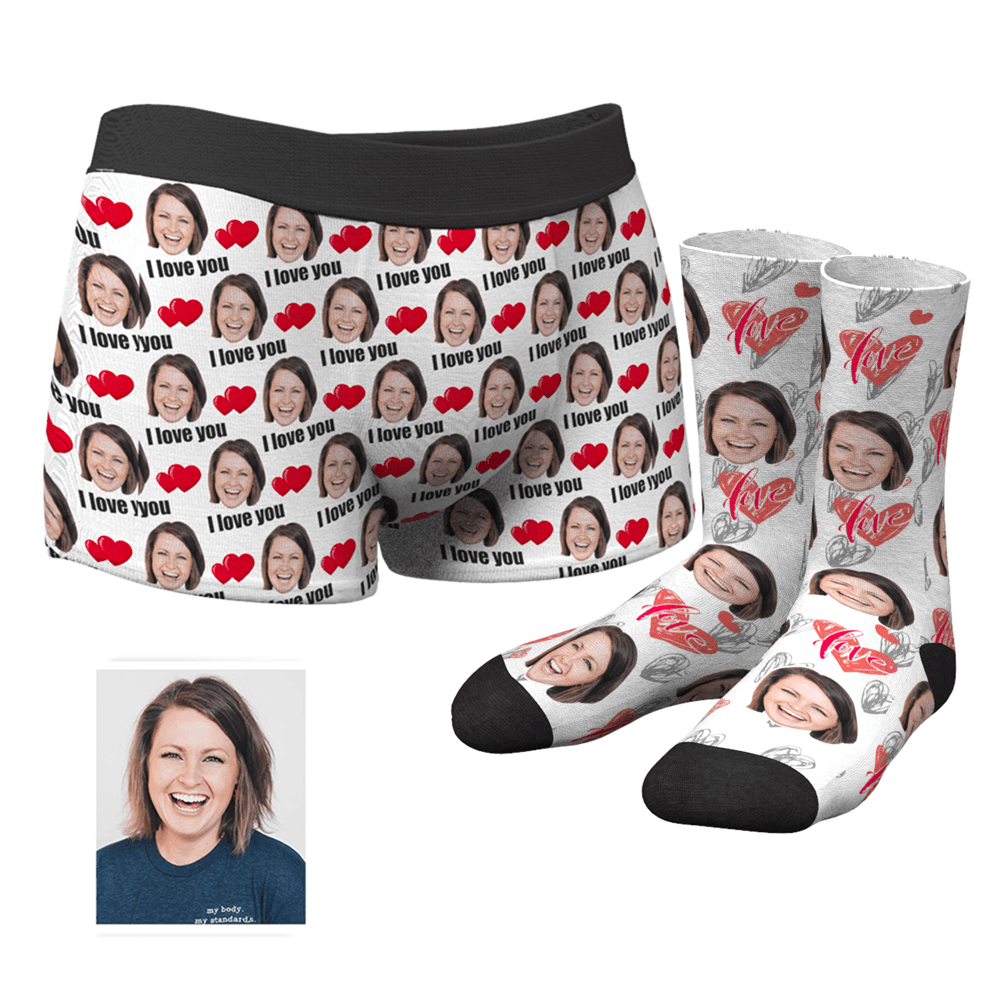 Paar Herren Custom Love Boxershorts Und Crew Socken Set - MyFaceBoxerDE