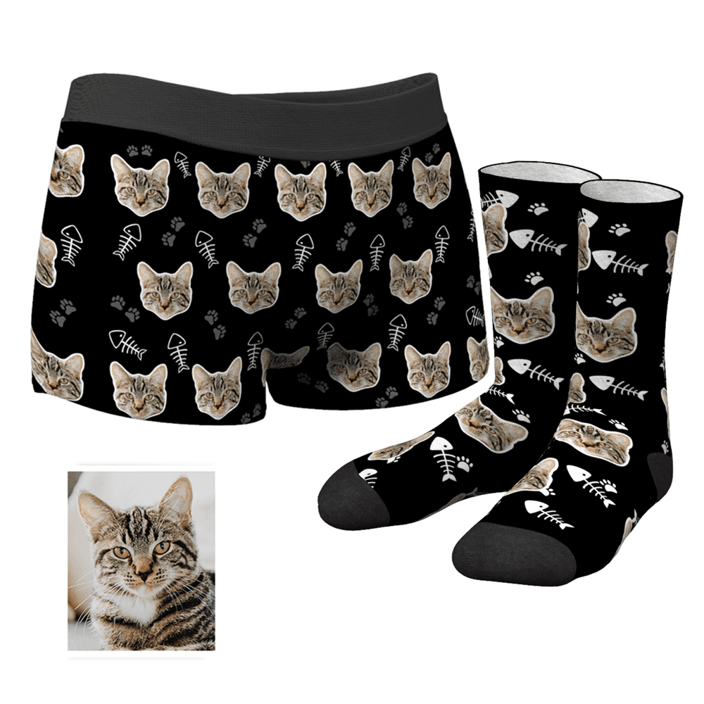 Maßgeschneiderte Katzen-boxershorts Und Crew-socken Für Herren - MyFaceBoxerDE