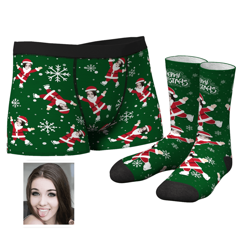 Schneeflocken-boxershorts Für Herren Mit Gesicht Auf Dem Körper Des Weihnachtsmanns Und Crew-socken-set - MyFaceBoxerDE