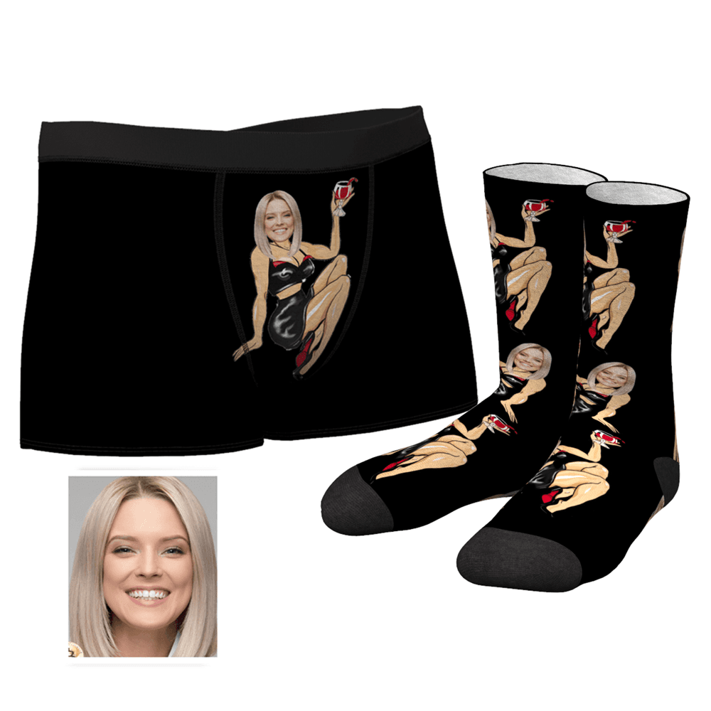 Weihnachtsgeschenke Herren Custom Gesicht Auf Sexy Girl Body Boxer Und Crew Socken Set - MyFaceBoxerDE