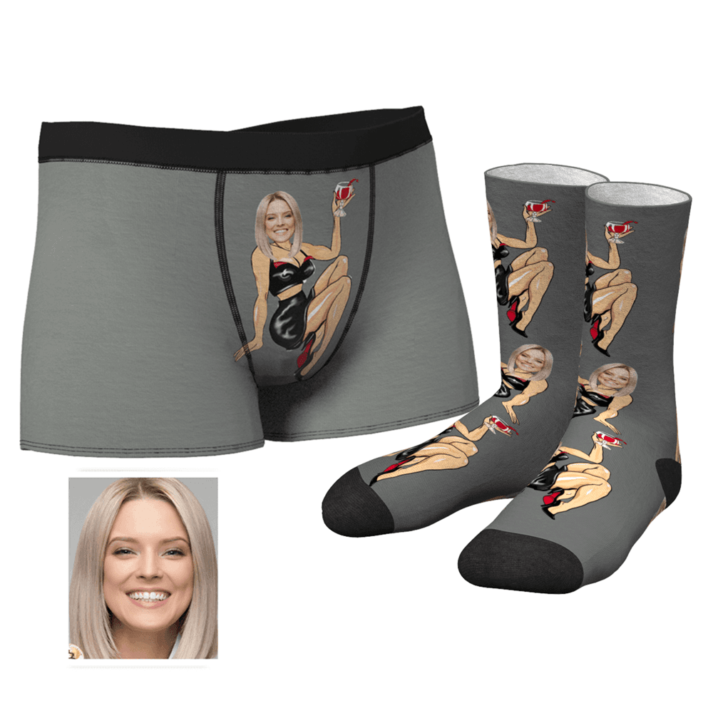 Weihnachtsgeschenke Herren Custom Gesicht Auf Sexy Girl Body Boxer Und Crew Socken Set - MyFaceBoxerDE