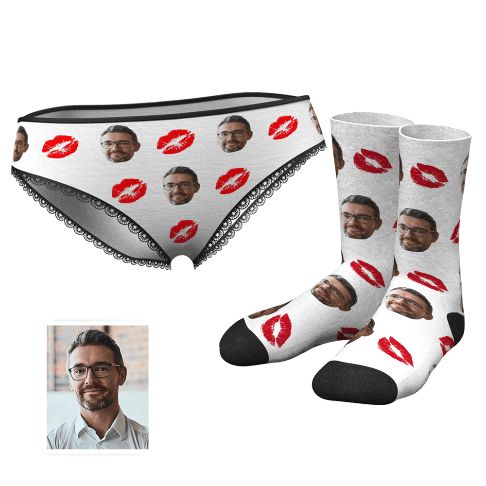 Kiss Couple Women's Custom Face Buntes Höschen Und Crew-socken-set - MyFaceBoxerDE
