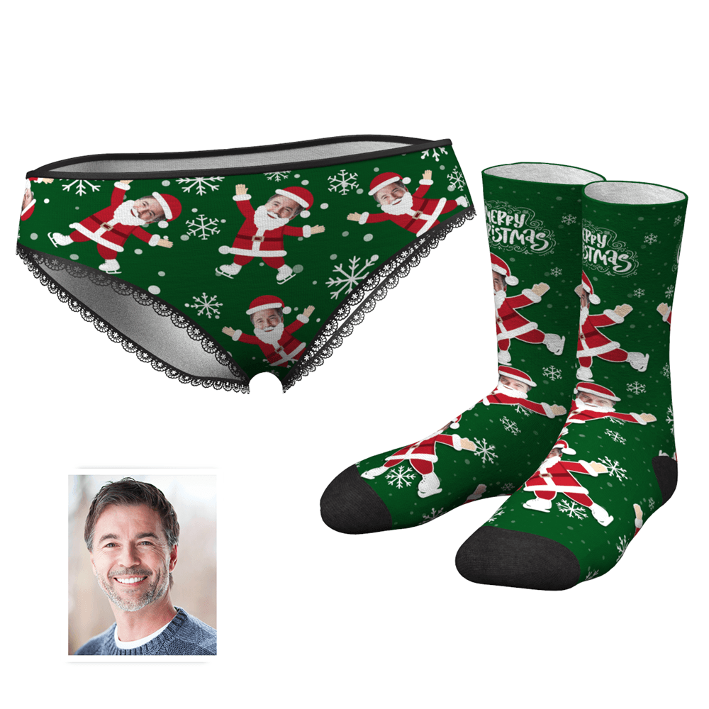 Schneeflocken-höschen Für Damen Gesicht Auf Dem Körper Des Weihnachtsmanns Und Crew-socken-set - MyFaceBoxerDE