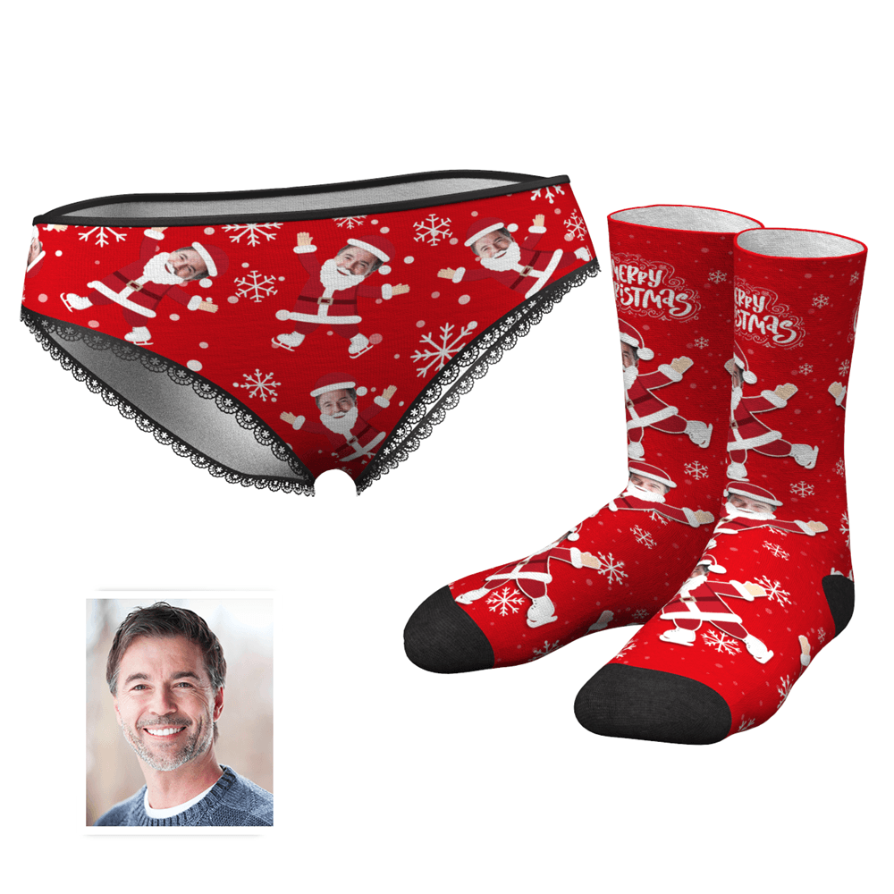 Schneeflocken-höschen Für Damen Gesicht Auf Dem Körper Des Weihnachtsmanns Und Crew-socken-set - MyFaceBoxerDE