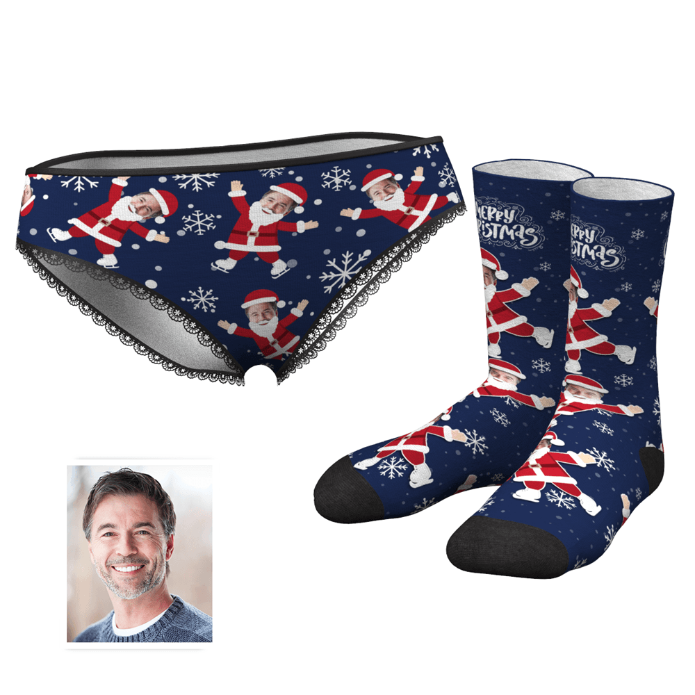 Schneeflocken-höschen Für Damen Gesicht Auf Dem Körper Des Weihnachtsmanns Und Crew-socken-set - MyFaceBoxerDE