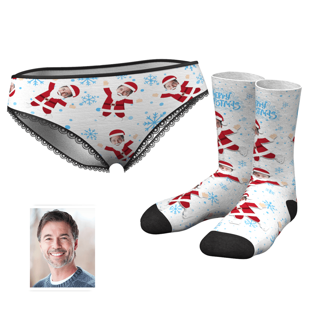 Schneeflocken-höschen Für Damen Gesicht Auf Dem Körper Des Weihnachtsmanns Und Crew-socken-set - MyFaceBoxerDE