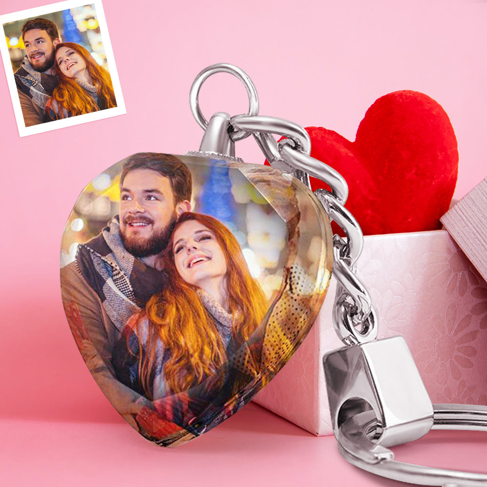 Benutzerdefinierte Herz Kristall Schlüsselbund Foto Schlüsselbund Valentinstagsgeschenk für Liebhaber