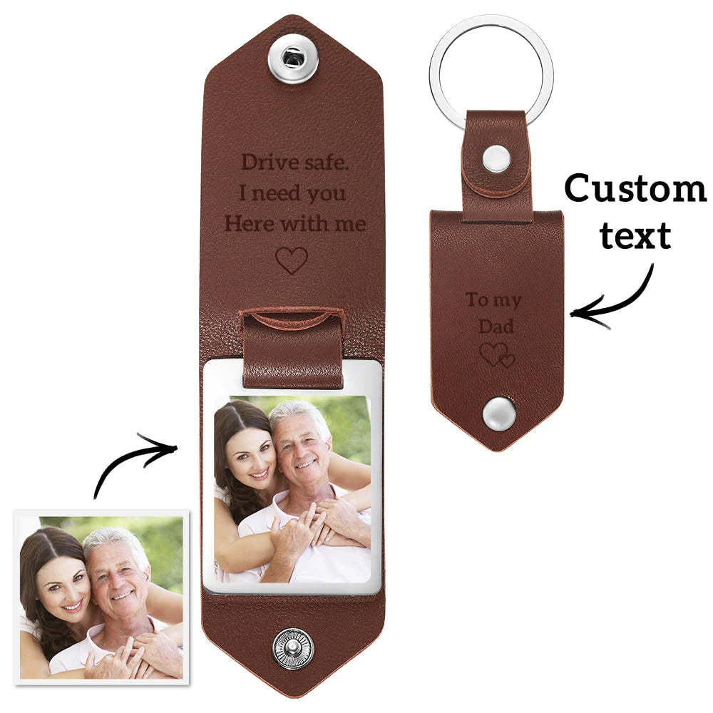 Benutzerdefinierte Leder Foto Text Schlüsselanhänger Vatertagsgeschenk