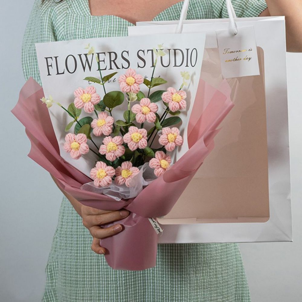 Gehäkelter Blumenstrauß Handgemachtes Gestricktes Kleines Gänseblümchen-blumenstrauß-geschenk Für Sie - MyFaceBoxerDE
