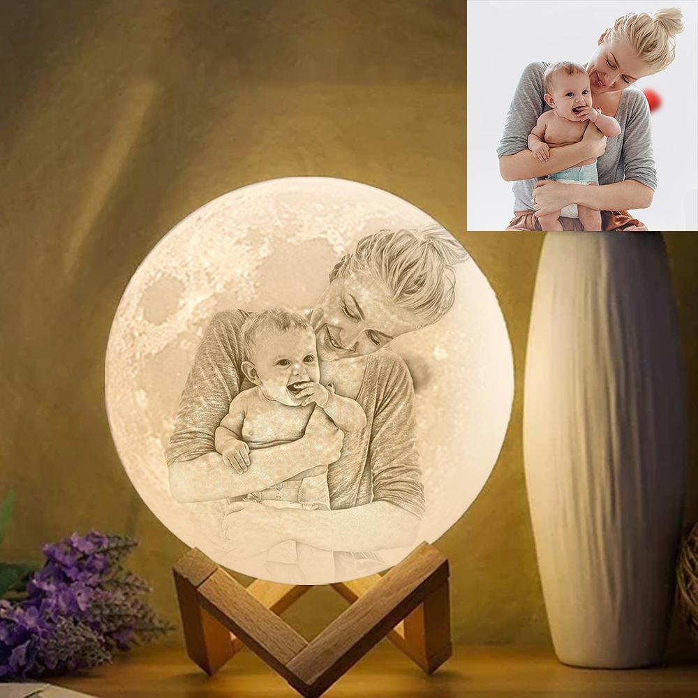 Personalisierte Kreative 3D Drucken Foto Mond Lampe, Graviert Lampe, Geschenk Für Familie - Berühren Zwei Farben