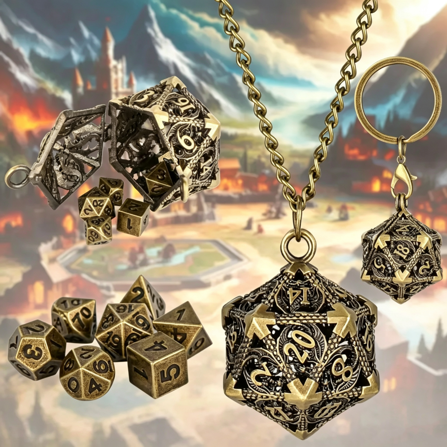 Drachenwappen-Taschenuhr-Würfelset Für Tabletop-Rollenspiele (TTRPG) - MyFaceBoxerDE