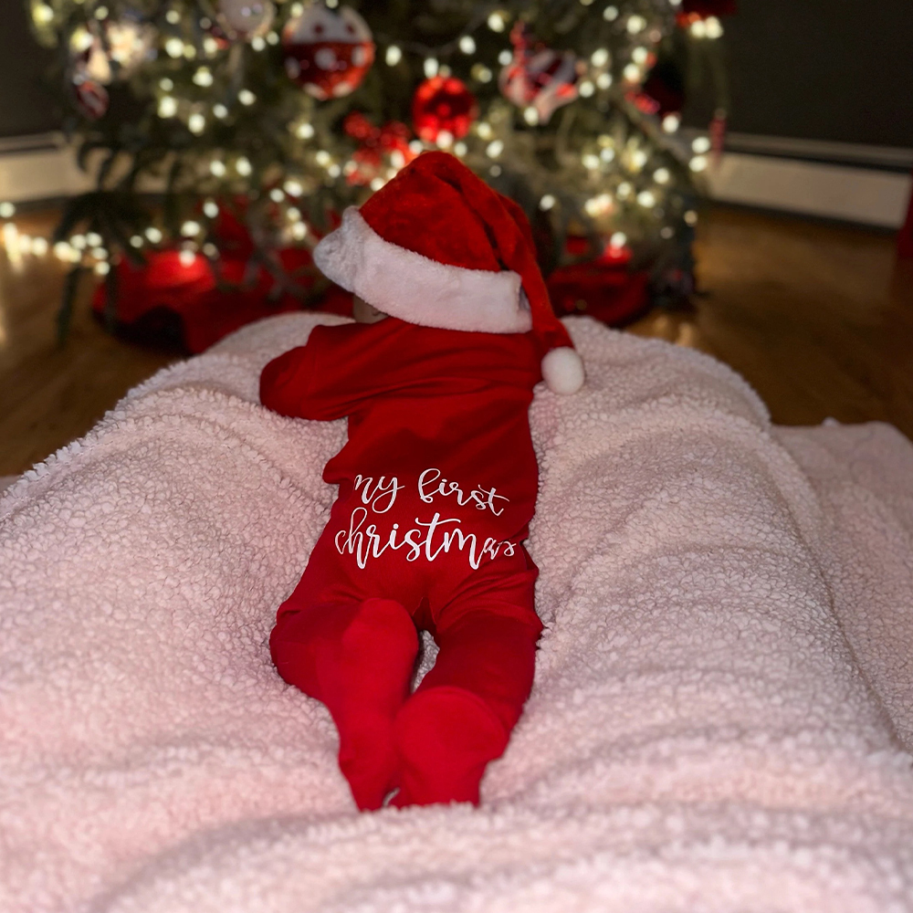 Personalisierter Baby-strampler Für Das Erste Weihnachtsfest – Kuschelig Weich Und Langärmelig - MyFaceBoxerDE