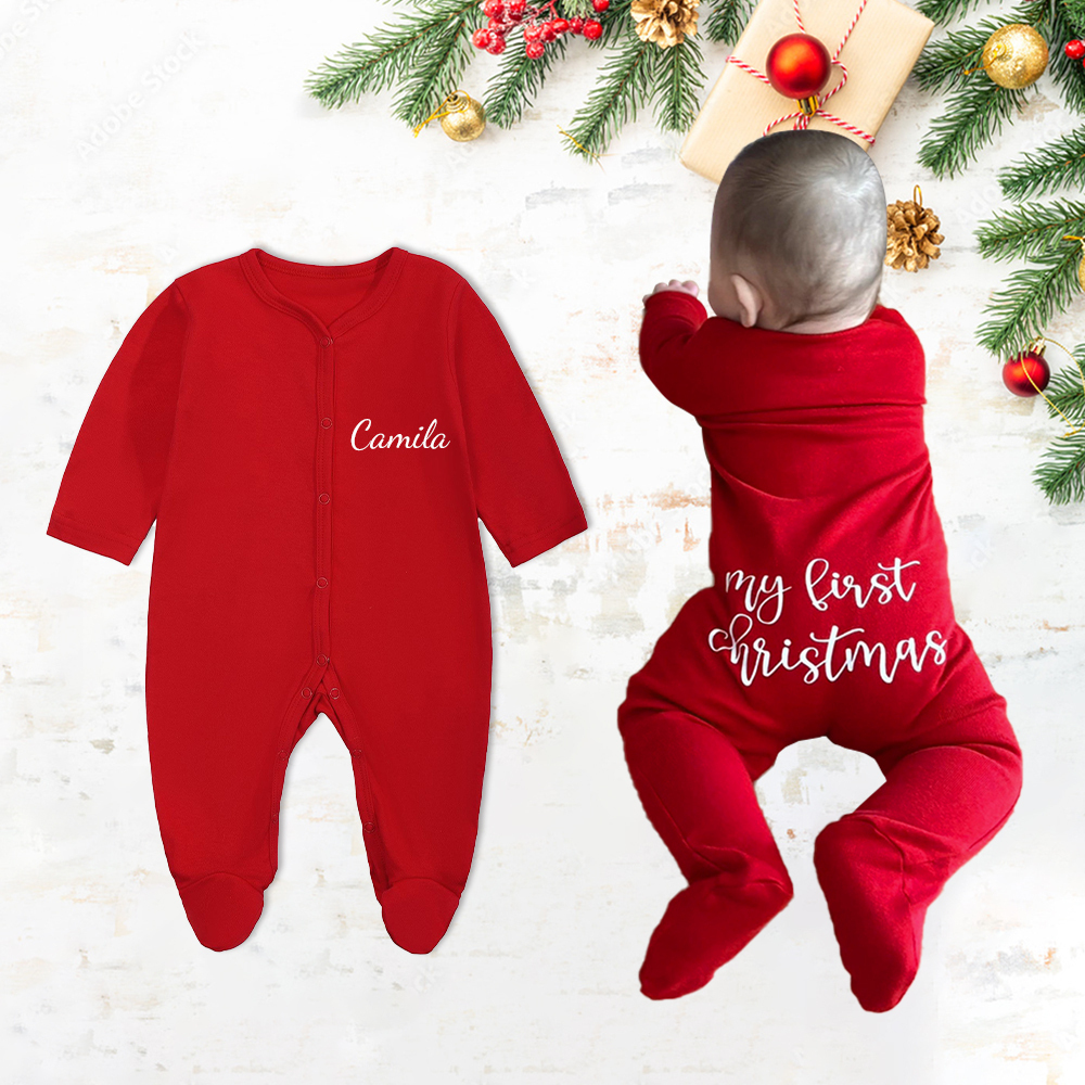 Personalisierter Baby-strampler Für Das Erste Weihnachtsfest – Kuschelig Weich Und Langärmelig - MyFaceBoxerDE