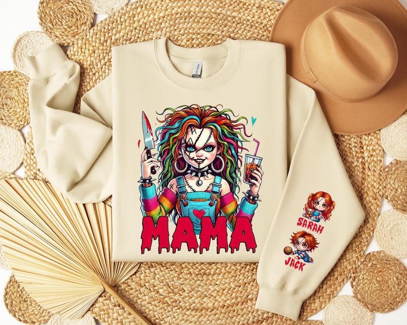 Personalisiertes Mama-sweatshirt, Halloween-mama-sweatshirt, Sweatshirt Mit Kindernamen, Individueller Mama-horror-pullover, Muttertags-sweatshirt - MyFaceBoxerDE