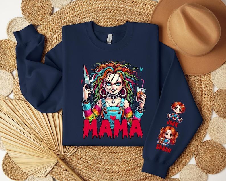 Personalisiertes Mama-sweatshirt, Halloween-mama-sweatshirt, Sweatshirt Mit Kindernamen, Individueller Mama-horror-pullover, Muttertags-sweatshirt - MyFaceBoxerDE