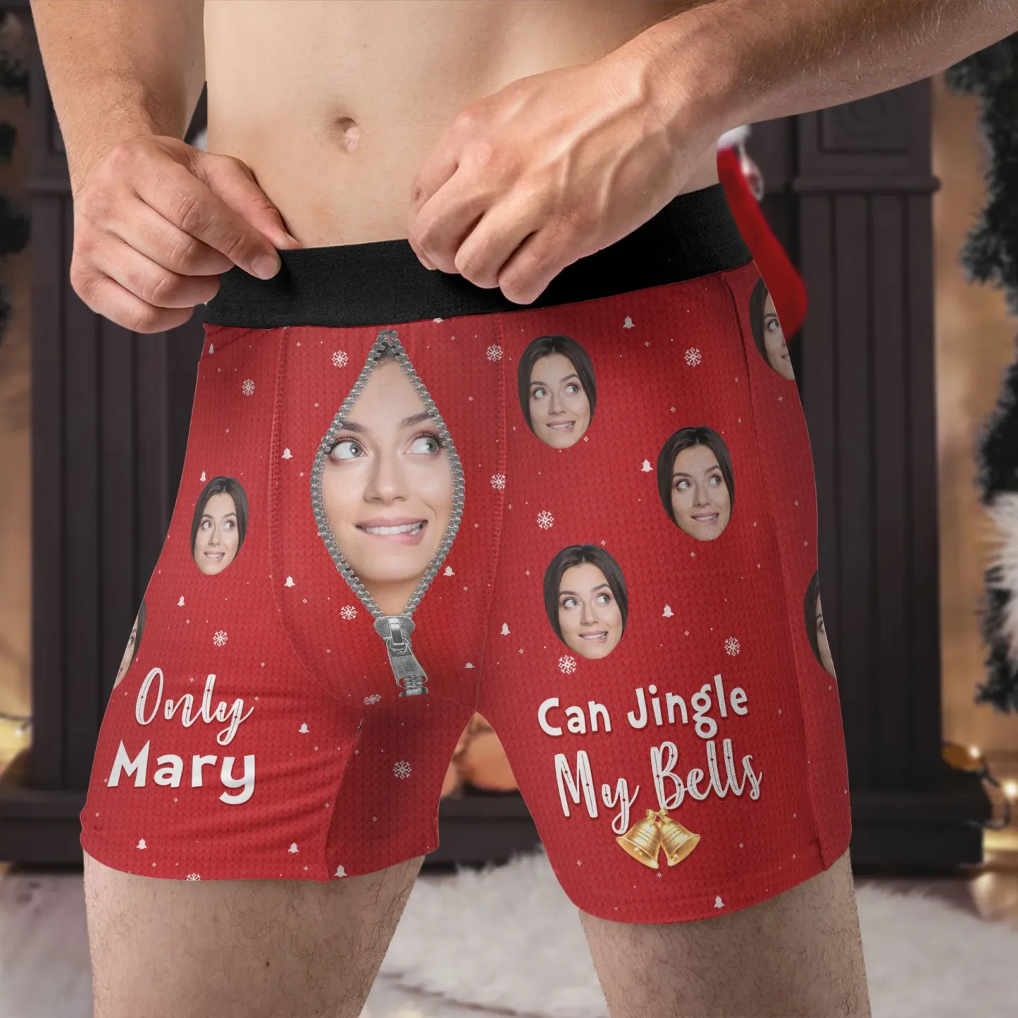 Nur Meine Frau Darf Meine Glöckchen Zum Klingen Bringen – Personalisierte Boxershorts Mit Foto Für Herren – Weihnachtsgeschenk Für Den Ehemann - MyFaceBoxerDE
