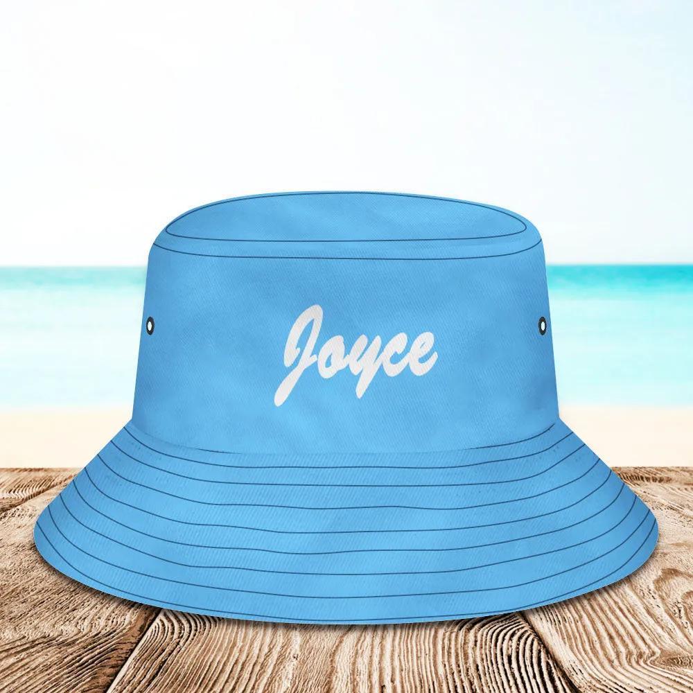 Individueller Eimer Hut Unisex Eimer Hut mit Text Personalisieren Breite Krempe Outdoor Sommer Kappe Wandern Strand Sport Hüte Geschenk für Liebhaber Blau