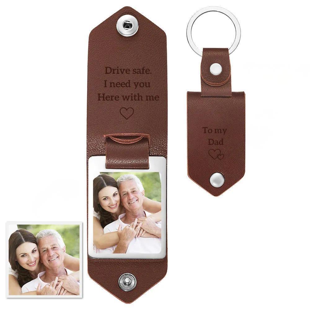 Benutzerdefinierte Leder Foto Text Schlüsselanhänger Vatertagsgeschenk