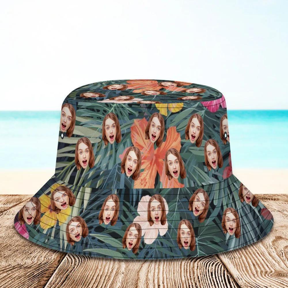Benutzerdefinierte Eimer Hut Unisex Gesicht Eimer Hut personalisieren breiter Krempe im Freien Sommer Kappe Wandern Strand Sporthüte Geschenk für Liebhaber Hawaii-Stil