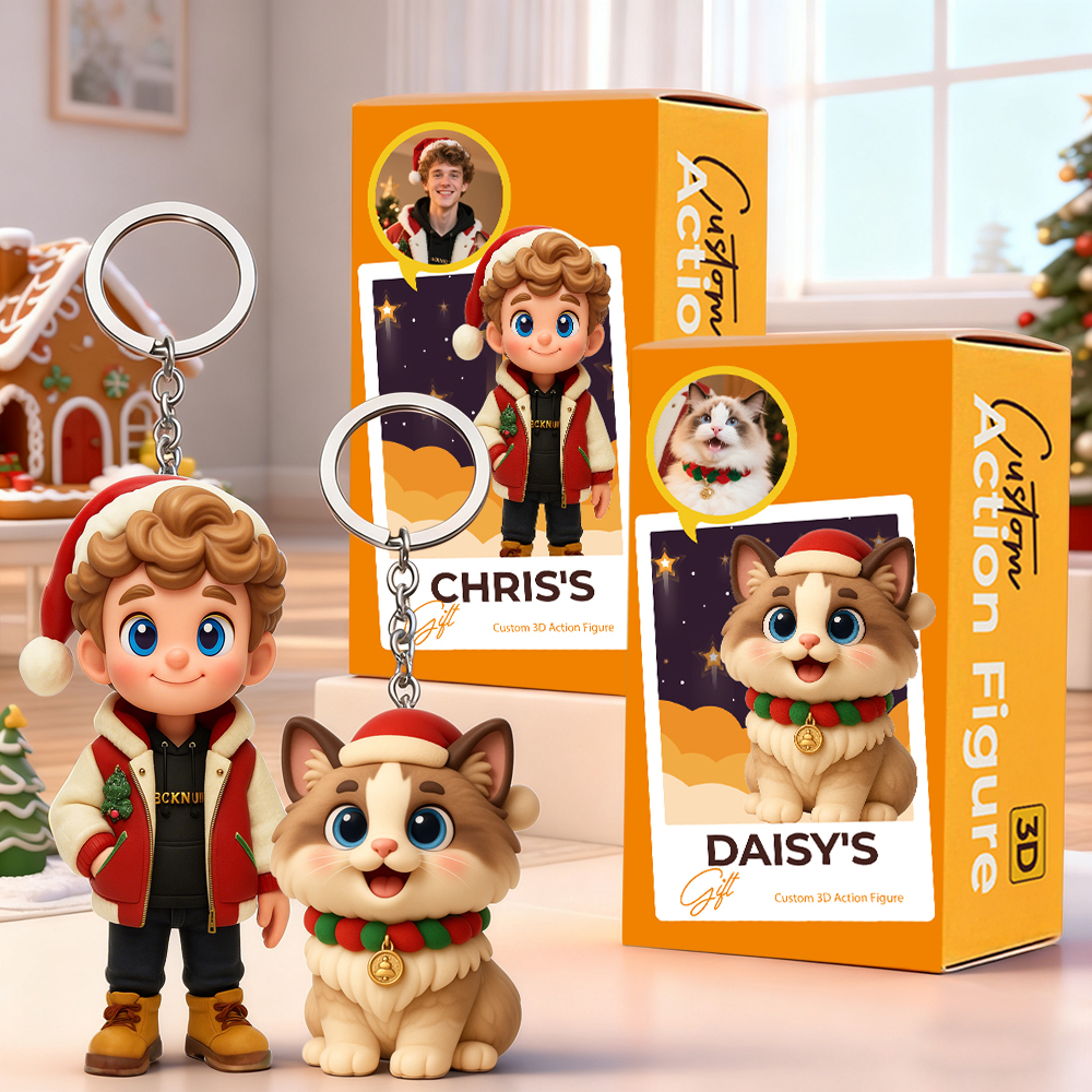 Porte-clés 3d Personnalisé À Partir De Votre Photo Mini Poupée Personnalisée Cadeau De Noël Pour Couples Famille Amis - MaPhotocaleconFr
