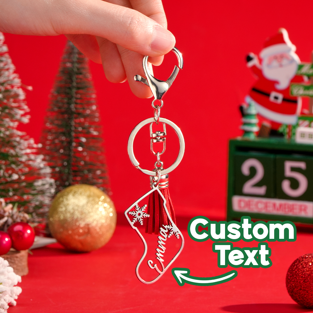 Porte-clés De Noël Personnalisé En Acier Inoxydable Avec Gravure Du Nom - Cadeau De Noël Pour Lui