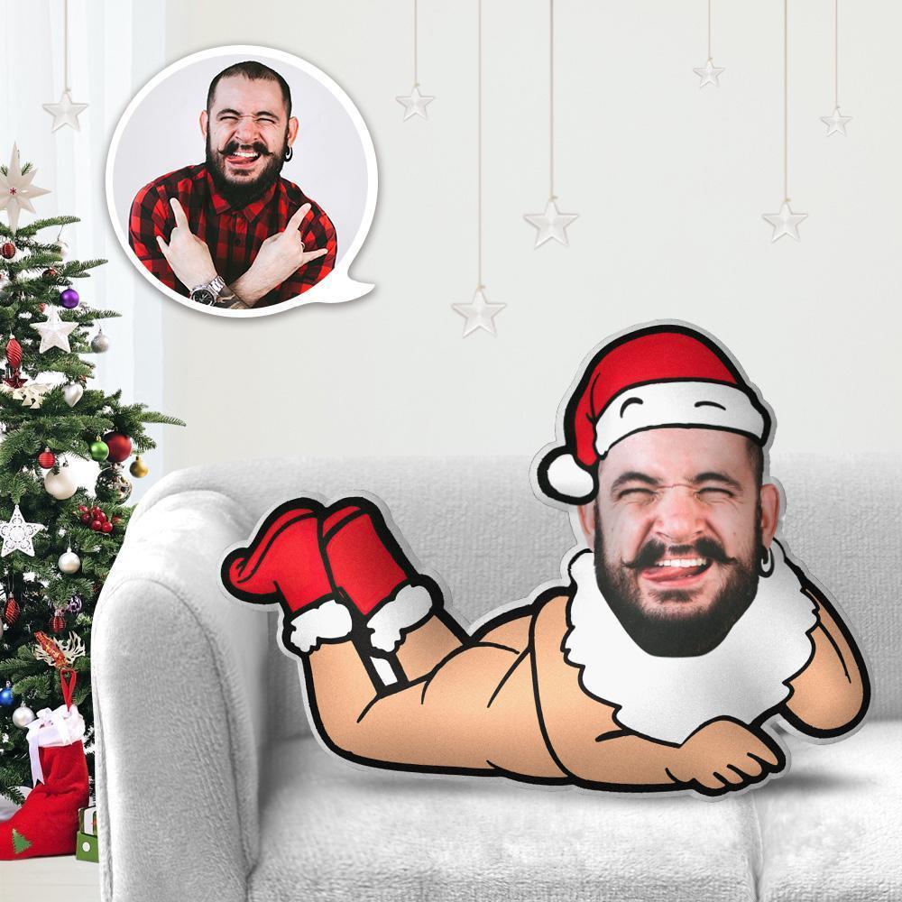Cadeaux de Noël  Oreiller Photo Personnalisé  Oreiller Visage Coussin Minime Père Noël Kris Kringle Naked