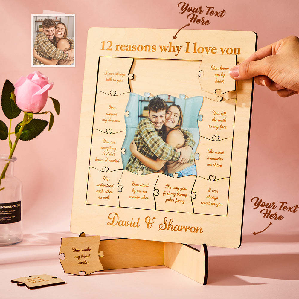 12 Raisons Pour Lesquelles Je T'aime Nom De Photo Personnalisé Puzzle En Bois Acrylique - Mug Personnalisé