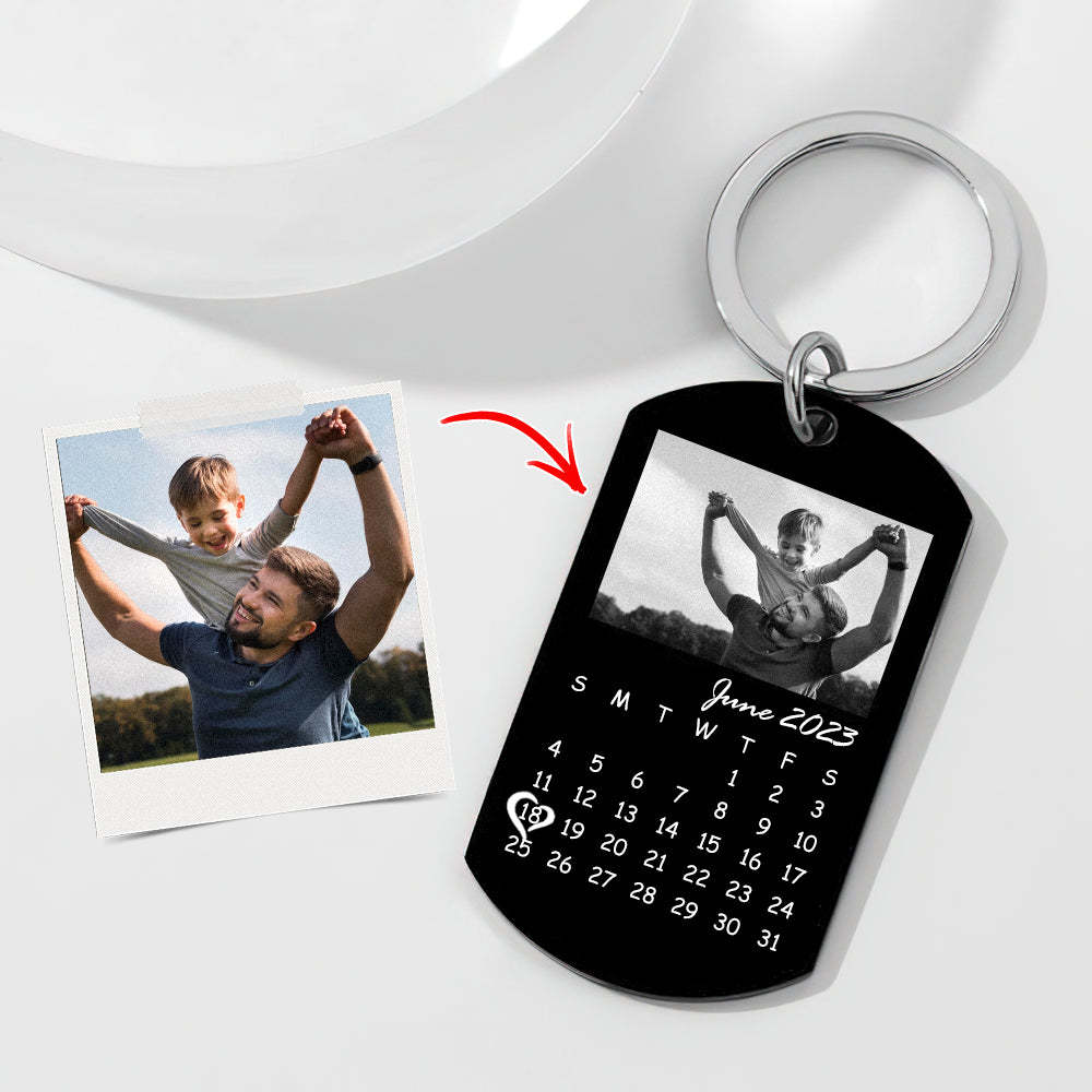 Cadeau Pour La Fête Des Pères : Porte-clés Calendrier Photo Noir Personnalisé, Cadeau Unique Pour Papa - Mug Personnalisé