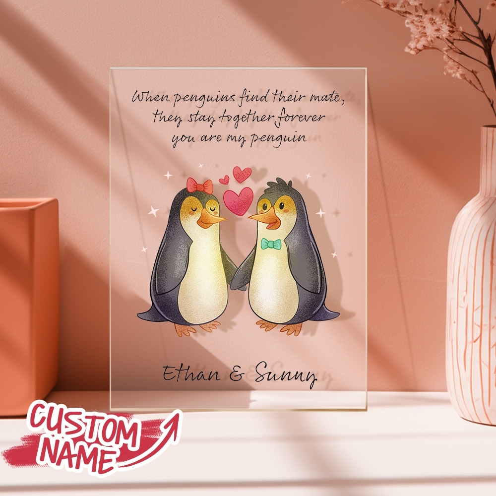 Plaque De Pingouins Avec Nom Personnalisé, Personnalisés Pour Amoureux