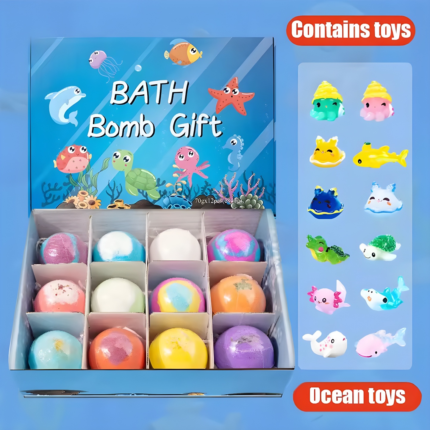 Bombes De Bain Surprise Marine Pour Enfants : Bombes De Bain Effervescentes Avec Jouets Animaux Marins À L'intérieur, Cadeau Pour Enfant