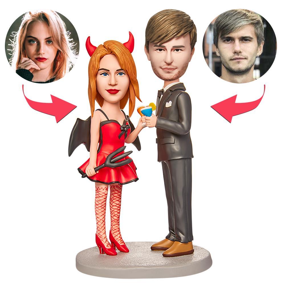 Halloween Gift Demon Couple Bobblehead Personnalisé Avec Texte Gravé - Mug Personnalisé