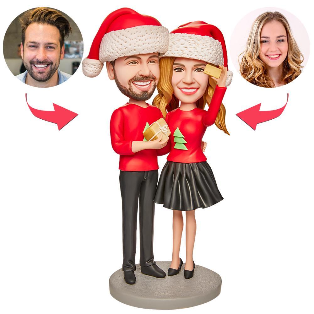 Couples De Cadeau De Noël Prenant Des Photos Bobblehead Personnalisé Avec Texte Gravé - Mug Personnalisé