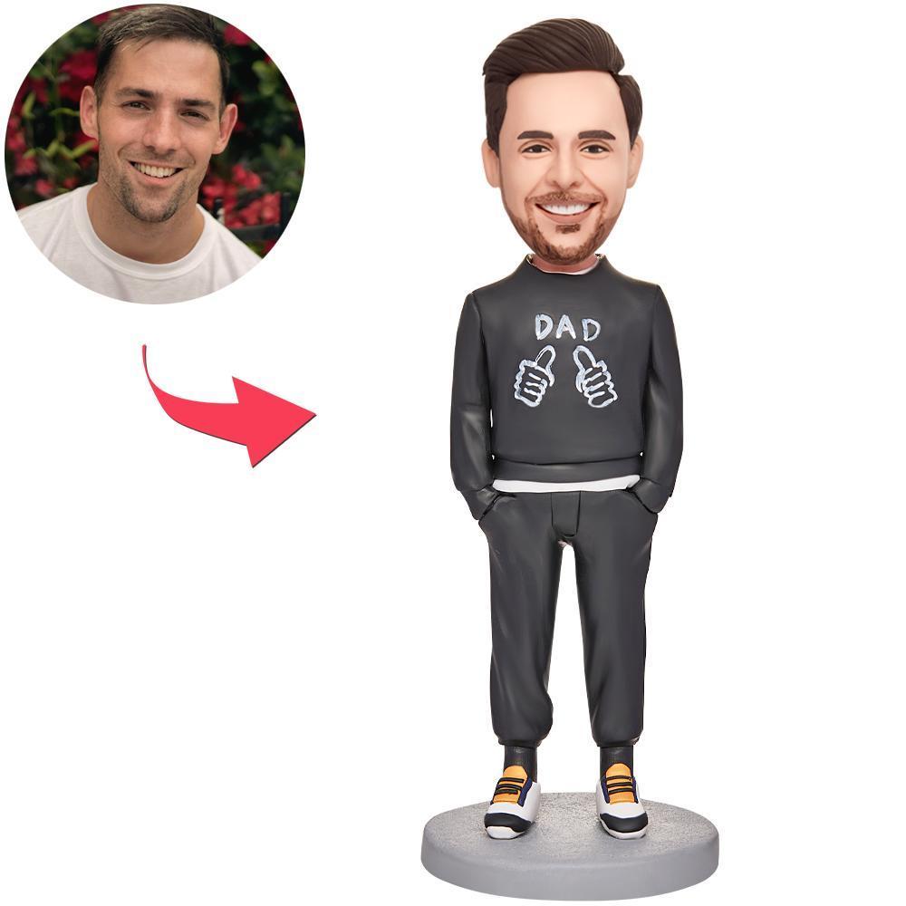 Cadeau De Fête Des Pères Papa En Noir Personnalisé Bobblehead Avec Texte Gravé - Mug Personnalisé
