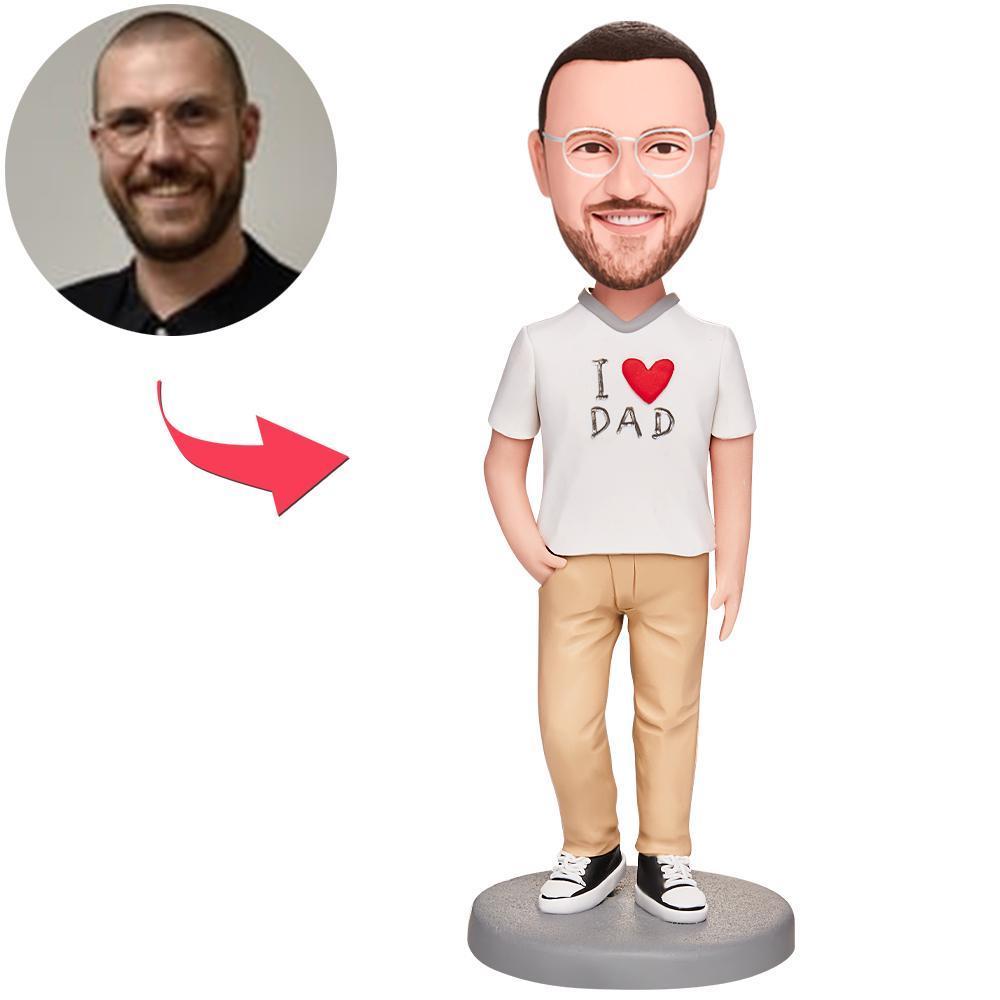 Cadeau De Fête Des Pères J'aime Mon Père Bobblehead Personnalisé Avec Texte Gravé - Mug Personnalisé