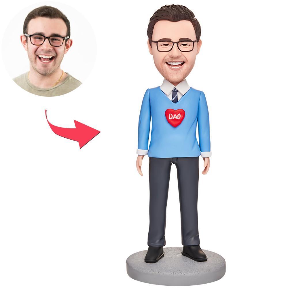 Cadeau De Fête Des Pères Papa En Bleu Personnalisé Bobblehead Avec Texte Gravé - Mug Personnalisé