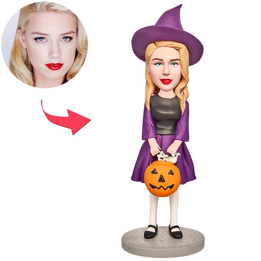 Cadeau D'halloween Petite Sorcière Avec Jack-o-lantern Bobblehead Personnalisé Avec Texte Gravé - Mug Personnalisé