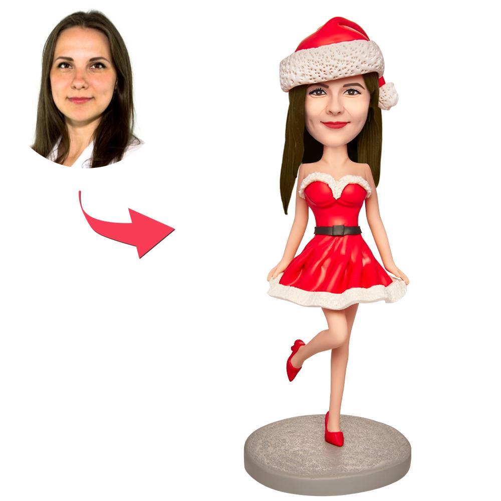 Cadeau De Noël Happy Girl In Red Bobblehead Personnalisé Avec Texte Gravé - Mug Personnalisé