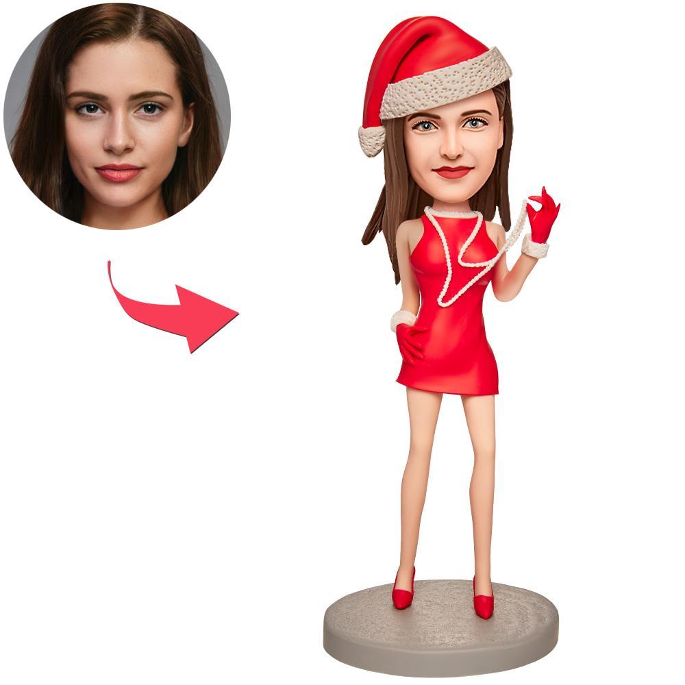 Noël Une Fille Avec Un Collier De Perles Bobblehead Personnalisé Avec Texte Gravé - Mug Personnalisé