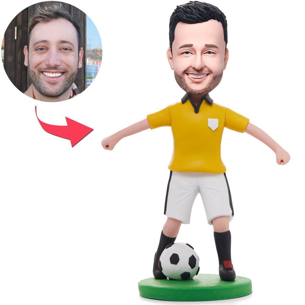 Joueur De Football/football Dribble En Chemise Jaune Bobblehead Personnalisé Avec Texte Gravé - Mug Personnalisé
