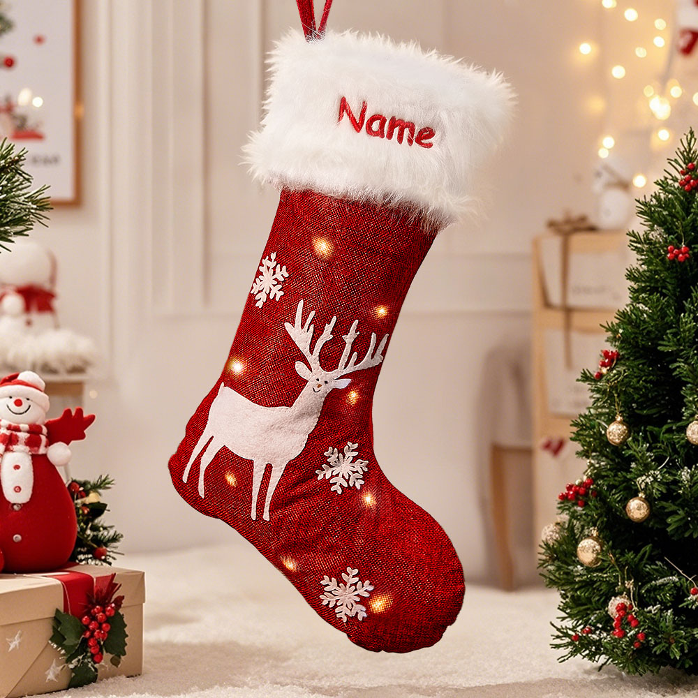 Chaussette De Noël Brodée Personnalisée Avec Nom, Sac Cadeau, Décoration De Noël Pour Enfants