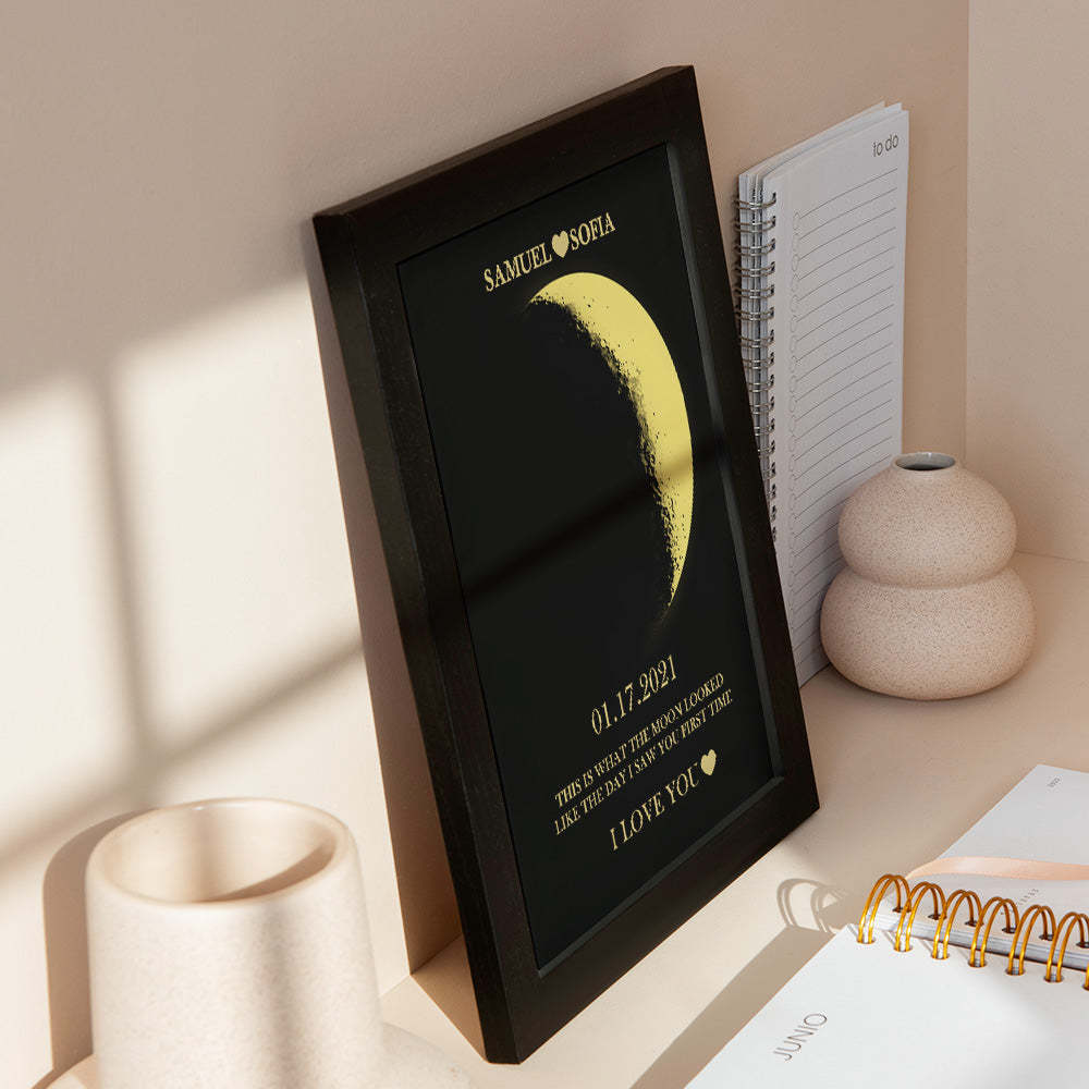 Cadre En Bois Imprimé Avec Phases De Lune Et Noms Personnalisés Avec Votre Texte - Mug Personnalisé