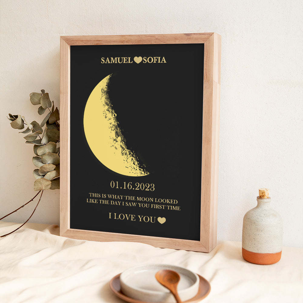 Cadre En Bois Imprimé Avec Phases De Lune Et Noms Personnalisés Avec Votre Texte - Mug Personnalisé