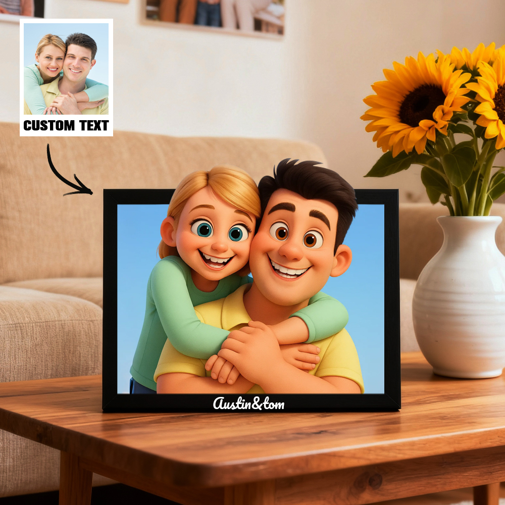 Cadre Photo Personnalisé Style Dessin Animé, Illustration Unique À Partir De Votre Photo. Cadeau Idéal Pour Les Couples, La Famille Et Les Amis. - MaPhotocaleconFr