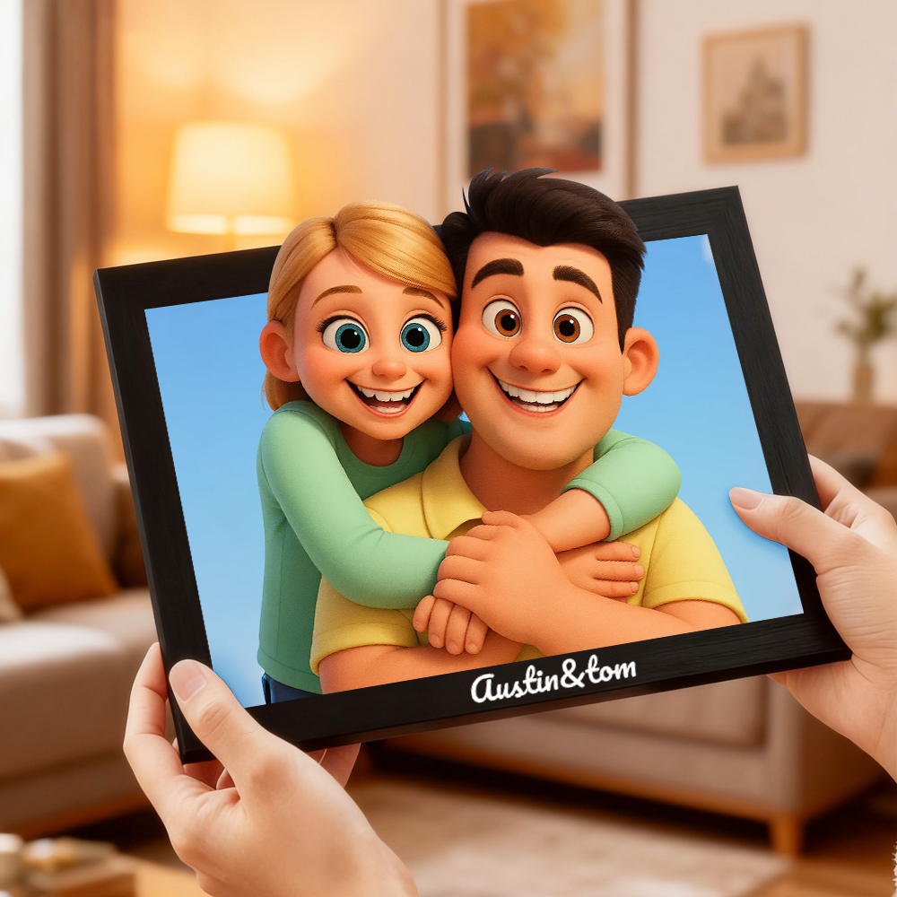Cadre Photo Personnalisé Style Dessin Animé, Illustration Unique À Partir De Votre Photo. Cadeau Idéal Pour Les Couples, La Famille Et Les Amis. - MaPhotocaleconFr