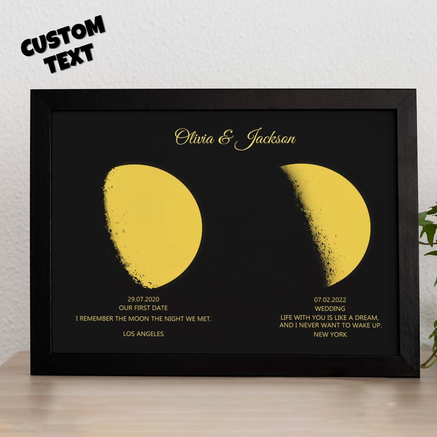 Cadre En Bois Personnalisé Avec Phases Et Noms De Lune Avec Texte Personnalisé Lune Dorée - Mug Personnalisé