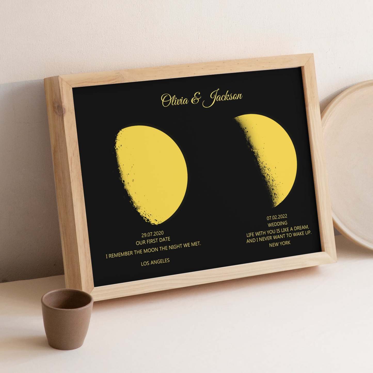 Cadre En Bois Personnalisé Avec Phases Et Noms De Lune Avec Texte Personnalisé Lune Dorée - Mug Personnalisé